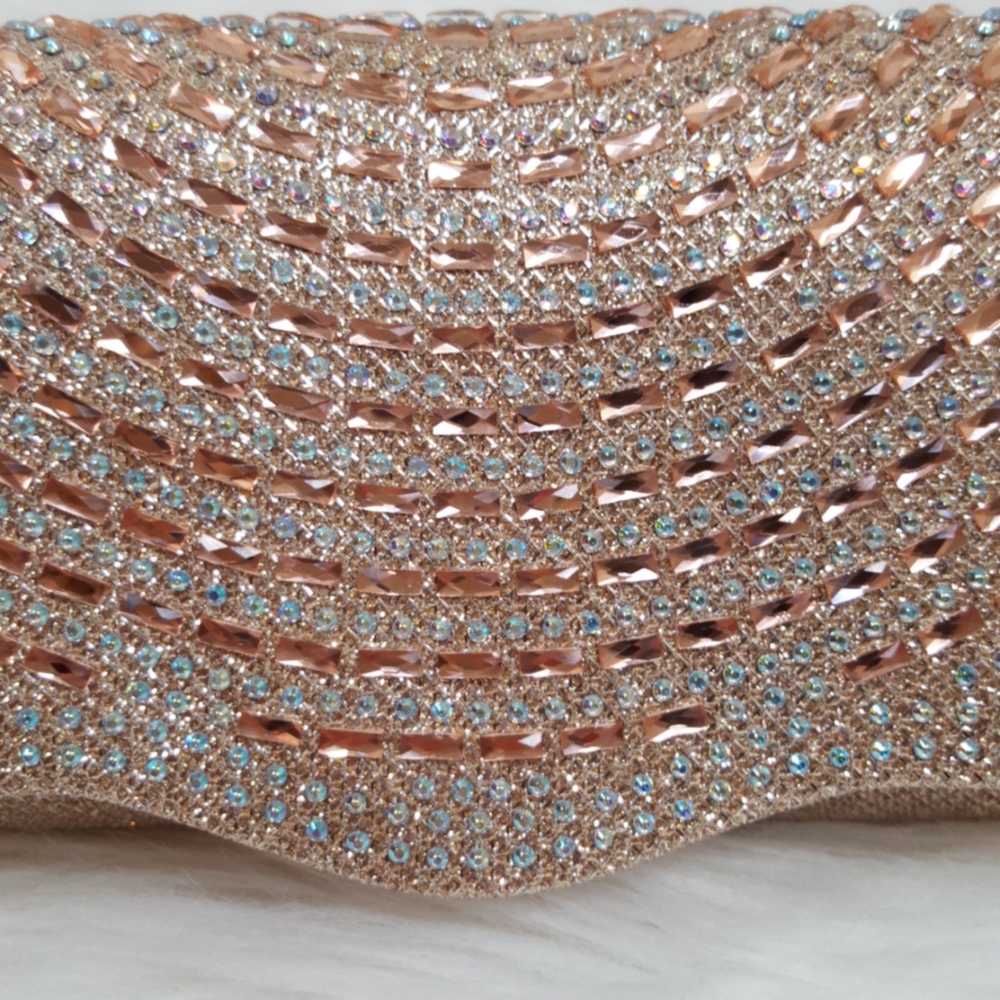 Rose Gold Clutch With Rhinestones Embellishment - Picture 3 of 7